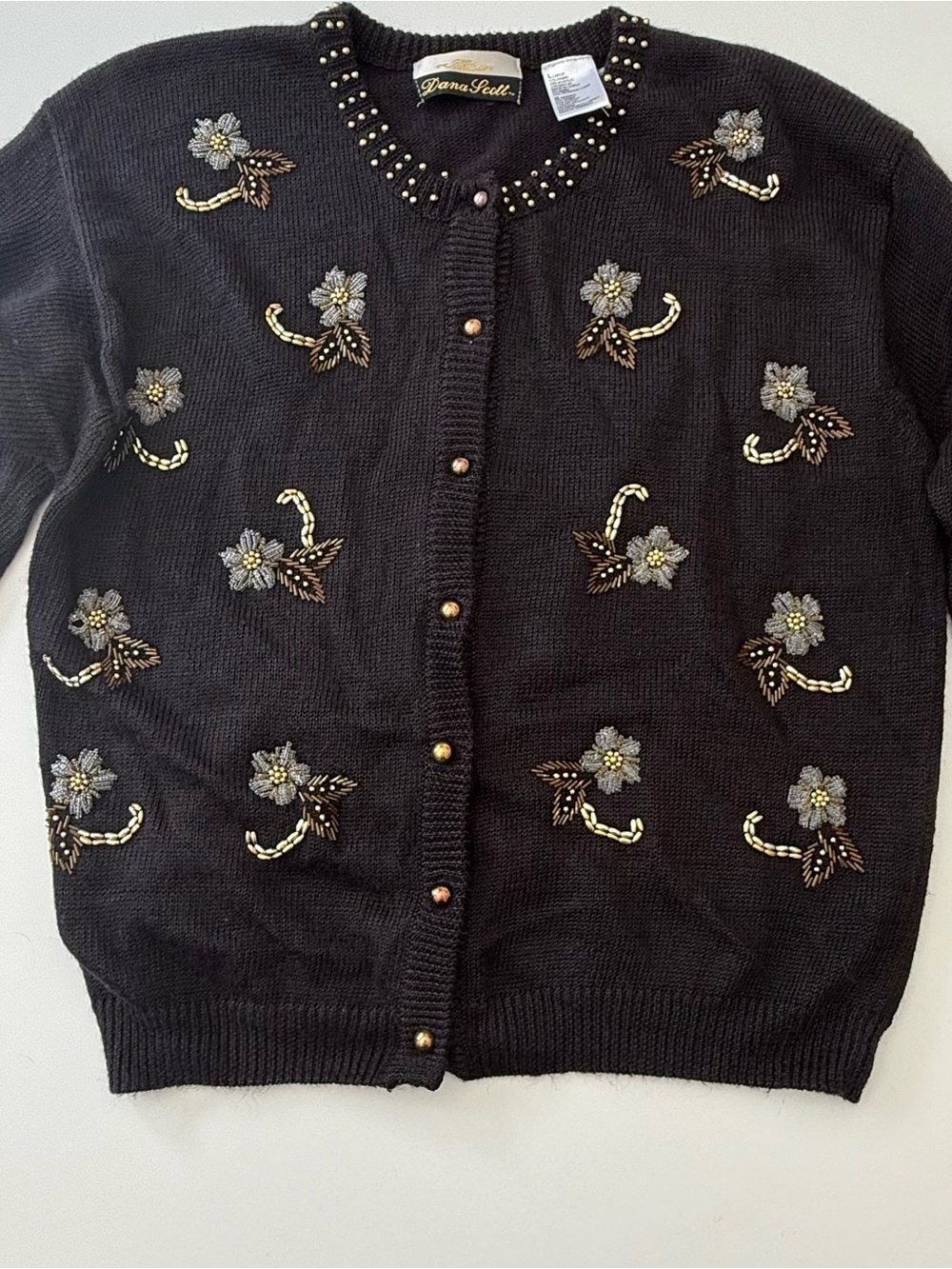 Vintage Dana Scott Embellished Floral Cardigan Sweater | Size L